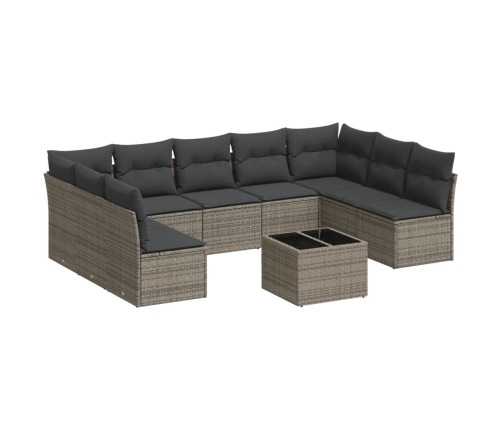 10-Daļīgs Dārza Dīvāna Komplekts Ar Matračiem, Pelēks Pe Pinums Vidaxl