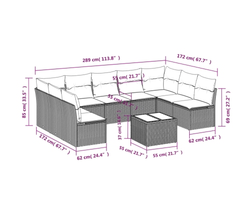 10-Daļīgs Dārza Dīvāna Komplekts Ar Matračiem, Pelēks Pe Pinums Vidaxl