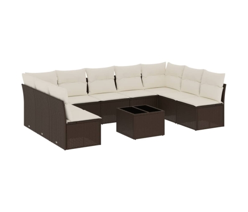 vidaXL 10-daļīgs dārza dīvāna komplekts, matrači, brūna PE rotangpalma