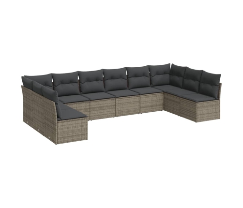 vidaXL 10-daļīgs dārza dīvāna komplekts ar matračiem, pelēks PE pinums