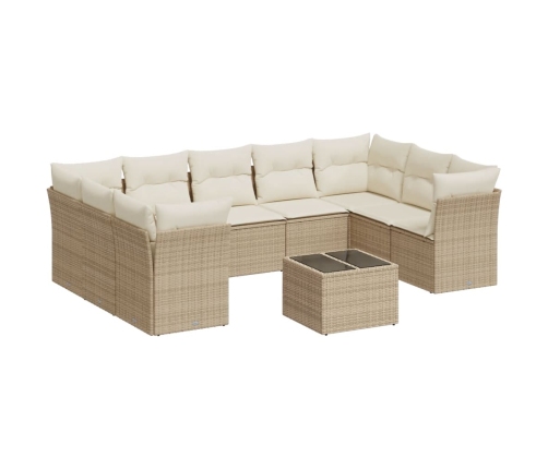 vidaXL 10-daļīgs dārza dīvāna komplekts, matrači, bēša PE rotangpalma