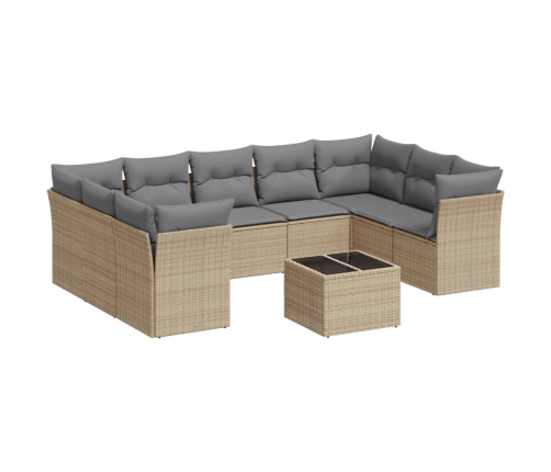 vidaXL 10-daļīgs dārza dīvāna komplekts, matrači, bēša PE rotangpalma