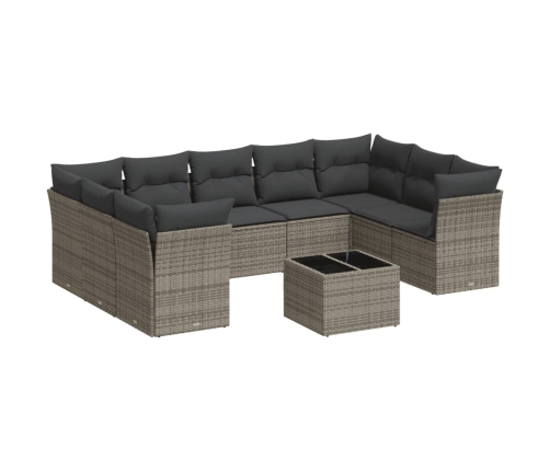 vidaXL 10-daļīgs dārza dīvāna komplekts ar matračiem, pelēks PE pinums