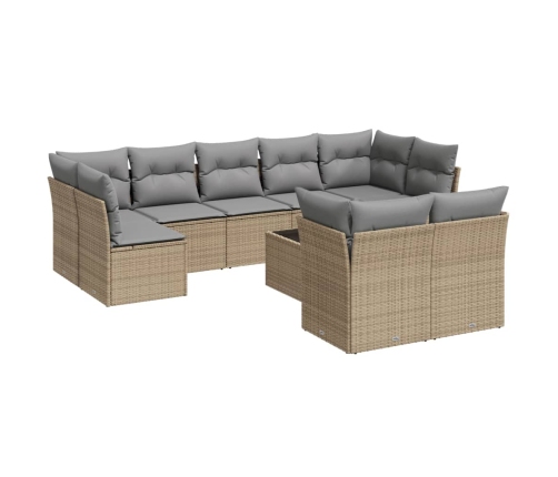 vidaXL 10-daļīgs dārza dīvāna komplekts, matrači, bēša PE rotangpalma