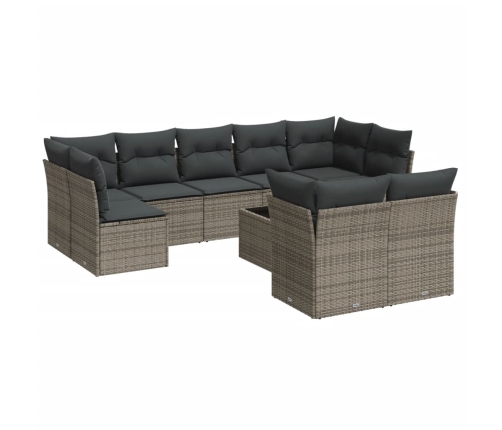 vidaXL 10-daļīgs dārza dīvāna komplekts ar matračiem, pelēks PE pinums