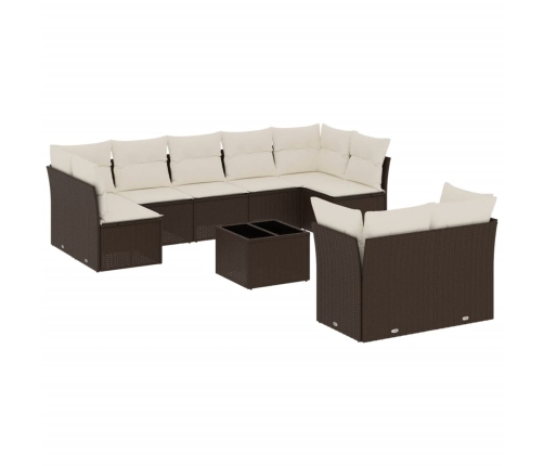 vidaXL 10-daļīgs dārza dīvāna komplekts, matrači, brūna PE rotangpalma