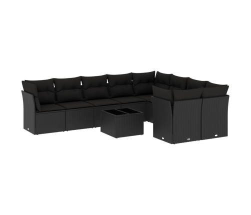 vidaXL 10-daļīgs dārza dīvāna komplekts, matrači, melna PE rotangpalma