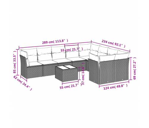 10-Daļīgs Dārza Dīvāna Komplekts, Matrači, Bēša Pe Rotangpalma Vidaxl