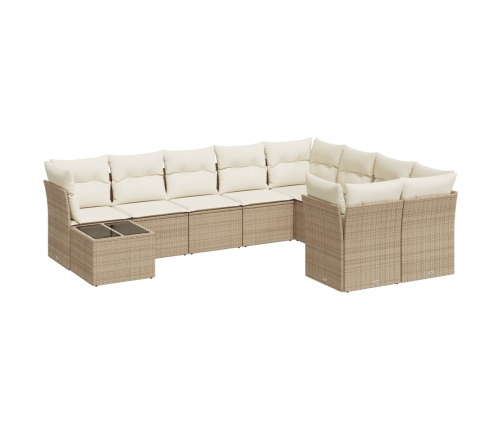 vidaXL 10-daļīgs dārza dīvāna komplekts, matrači, bēša PE rotangpalma