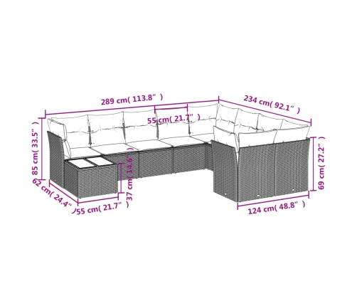 vidaXL 10-daļīgs dārza dīvāna komplekts, matrači, bēša PE rotangpalma