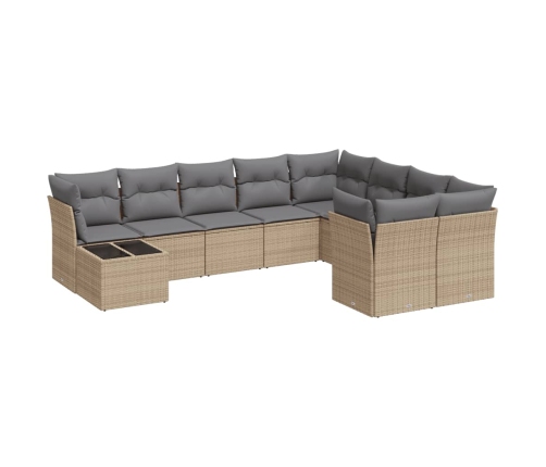 vidaXL 10-daļīgs dārza dīvāna komplekts, matrači, bēša PE rotangpalma