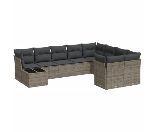 vidaXL 10-daļīgs dārza dīvāna komplekts ar matračiem, pelēks PE pinums