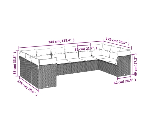vidaXL 10-daļīgs dārza dīvāna komplekts, matrači, bēša PE rotangpalma