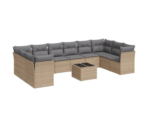 vidaXL 11-daļīgs dārza dīvāna komplekts, matrači, bēša PE rotangpalma