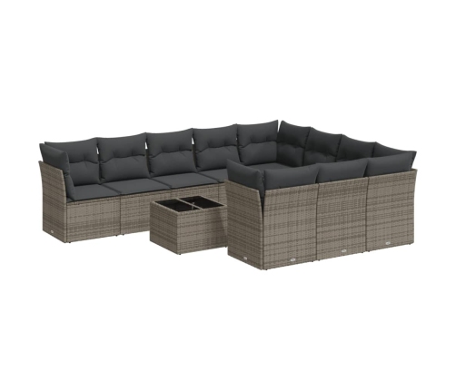 vidaXL 11-daļīgs dārza dīvāna komplekts ar matračiem, pelēks PE pinums