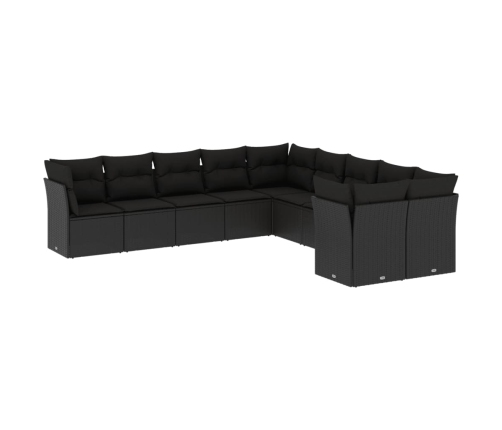 vidaXL 10-daļīgs dārza dīvāna komplekts, matrači, melna PE rotangpalma