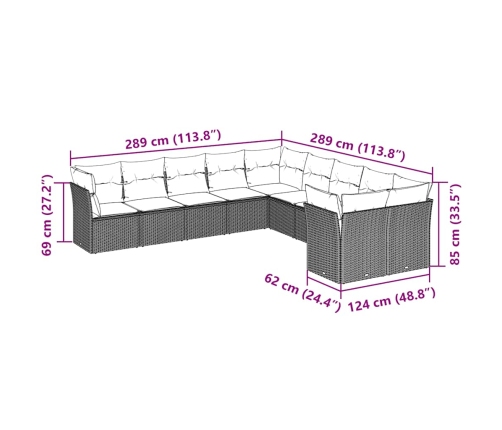 vidaXL 10-daļīgs dārza dīvāna komplekts ar matračiem, pelēka PE pinums