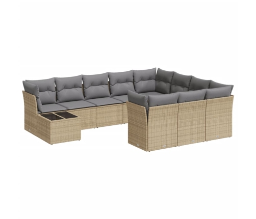 vidaXL 11-daļīgs dārza dīvāna komplekts, matrači, bēša PE rotangpalma