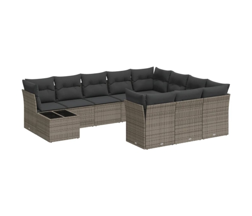 vidaXL 11-daļīgs dārza dīvāna komplekts ar matračiem, pelēks PE pinums