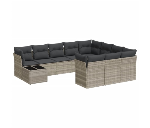 11-Daļīgs Dārza Dīvāna Komplekts Ar Matračiem, Pelēka Pe Pinums Vidaxl