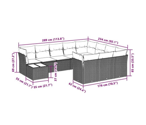 11-Daļīgs Dārza Dīvāna Komplekts Ar Matračiem, Pelēka Pe Pinums Vidaxl