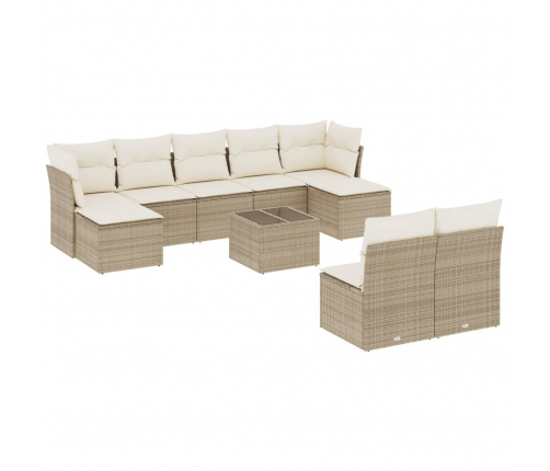 vidaXL 10-daļīgs dārza dīvāna komplekts, matrači, bēša PE rotangpalma