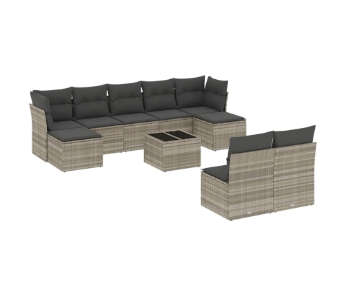 vidaXL 10-daļīgs dārza dīvāna komplekts ar matračiem, pelēka PE pinums