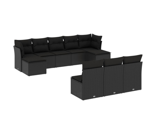 vidaXL 10-daļīgs dārza dīvāna komplekts, matrači, melna PE rotangpalma