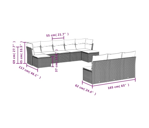 vidaXL 10-daļīgs dārza dīvāna komplekts, matrači, melna PE rotangpalma