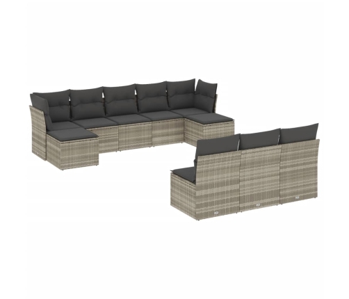 vidaXL 10-daļīgs dārza dīvāna komplekts ar matračiem, pelēka PE pinums