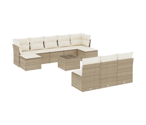 vidaXL 11-daļīgs dārza dīvāna komplekts, matrači, bēša PE rotangpalma