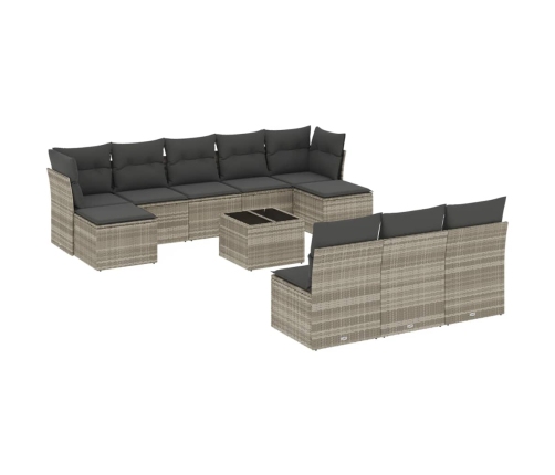 vidaXL 11-daļīgs dārza dīvāna komplekts ar matračiem, pelēka PE pinums