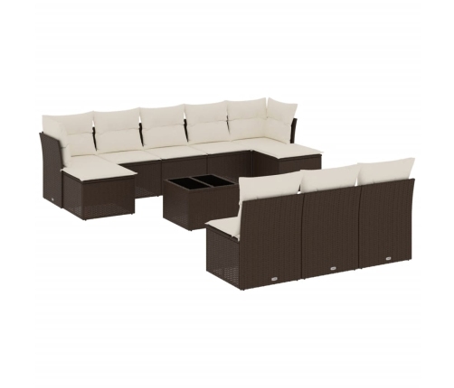 vidaXL 11-daļīgs dārza dīvāna komplekts, matrači, brūna PE rotangpalma