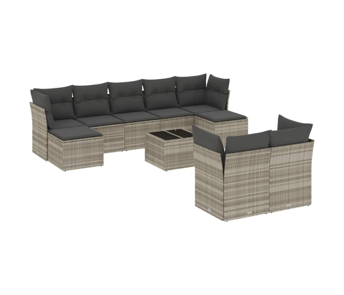 vidaXL 10-daļīgs dārza dīvāna komplekts ar matračiem, pelēka PE pinums