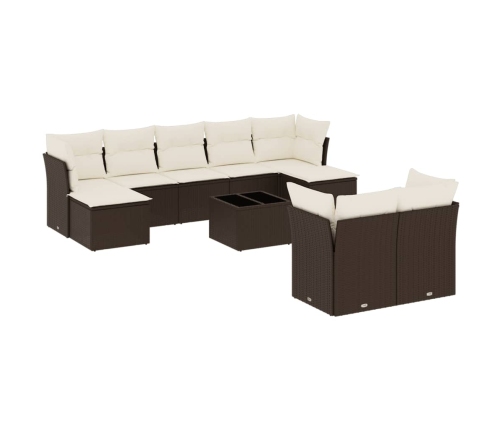 vidaXL 10-daļīgs dārza dīvāna komplekts, matrači, brūna PE rotangpalma