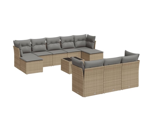 vidaXL 11-daļīgs dārza dīvāna komplekts, matrači, bēša PE rotangpalma