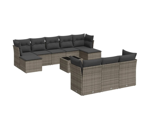 vidaXL 11-daļīgs dārza dīvāna komplekts ar matračiem, pelēks PE pinums