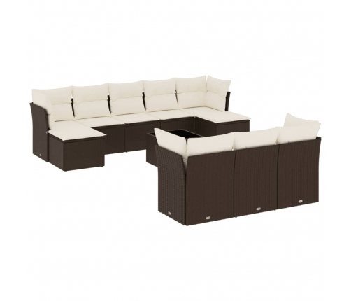 vidaXL 11-daļīgs dārza dīvāna komplekts, matrači, brūna PE rotangpalma