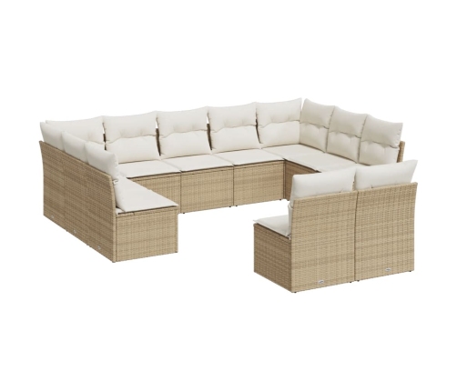 vidaXL 11-daļīgs dārza dīvāna komplekts, matrači, bēša PE rotangpalma