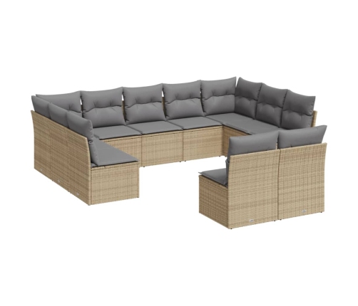 vidaXL 11-daļīgs dārza dīvāna komplekts, matrači, bēša PE rotangpalma