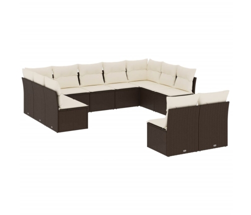 vidaXL 11-daļīgs dārza dīvāna komplekts, matrači, brūna PE rotangpalma