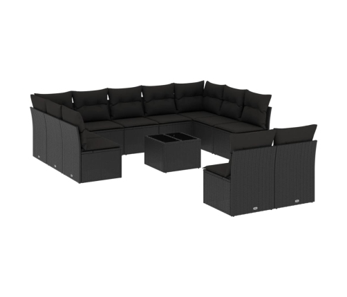 vidaXL 12-daļīgs dārza dīvānu komplekts, matrači, melna PE rotangpalma