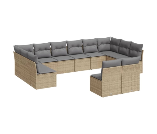 vidaXL 12-daļīgs dārza dīvāna komplekts, matrači, bēša PE rotangpalma