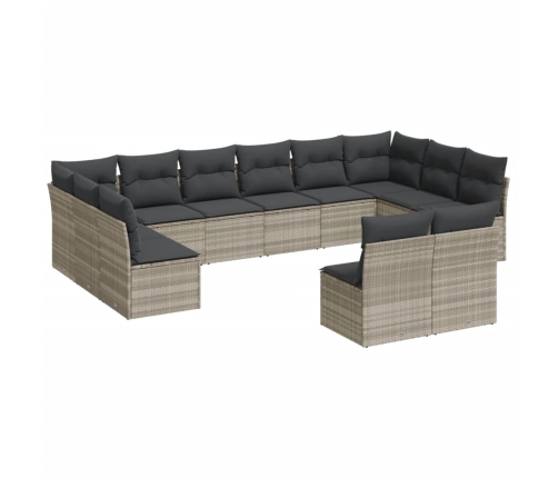 vidaXL 12-daļīgs dārza dīvāna komplekts ar matračiem, pelēka PE pinums