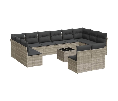 vidaXL 13-daļīgs dārza dīvāna komplekts ar matračiem, pelēka PE pinums