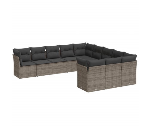 vidaXL 11-daļīgs dārza dīvāna komplekts ar matračiem, pelēks PE pinums