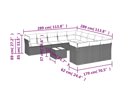 vidaXL 12-daļīgs dārza dīvānu komplekts, matrači, melna PE rotangpalma