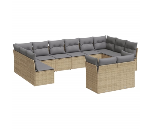 vidaXL 12-daļīgs dārza dīvāna komplekts, matrači, bēša PE rotangpalma