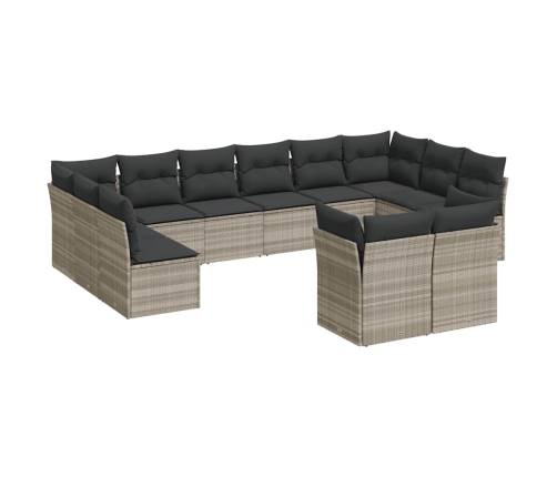 vidaXL 12-daļīgs dārza dīvāna komplekts ar matračiem, pelēka PE pinums