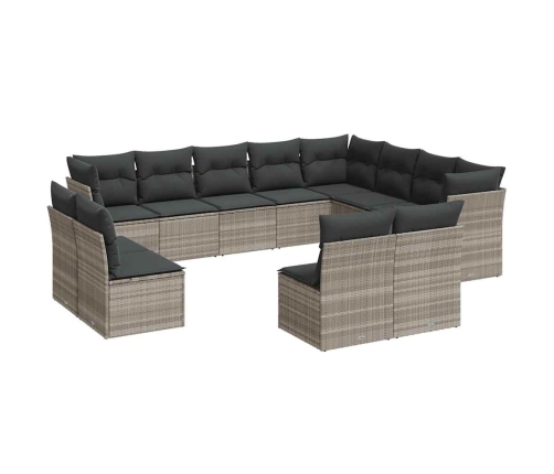 vidaXL 12-daļīgs dārza dīvāna komplekts ar matračiem, pelēka PE pinums